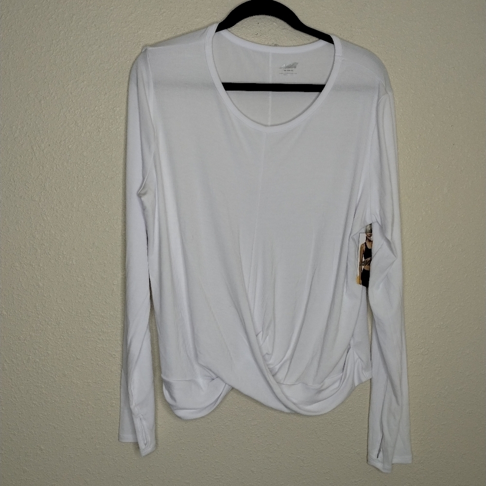 Avia Long Sleeve Ribbed Twist Front Tee White